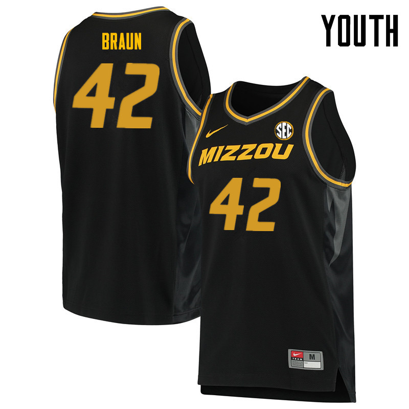 Youth #42 Parker Braun Missouri Tigers College Basketball Jerseys Sale-Black - Click Image to Close